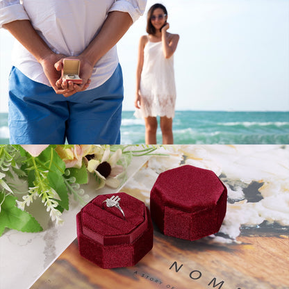 Unique Bargains Octagon Velvet Ring Box for Wedding Rings Red