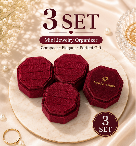 3 Pcs Octagon Velvet Wedding Ring Box