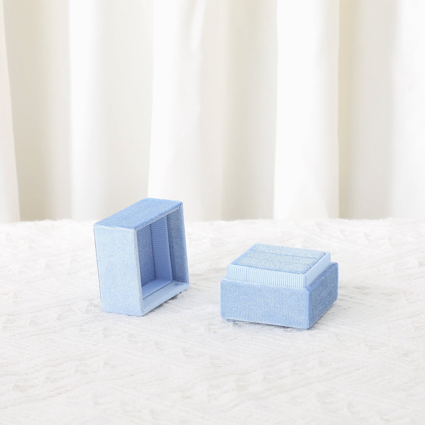 Unique Bargains Velvet Square Ring Box Storage for Proposal Light Blue