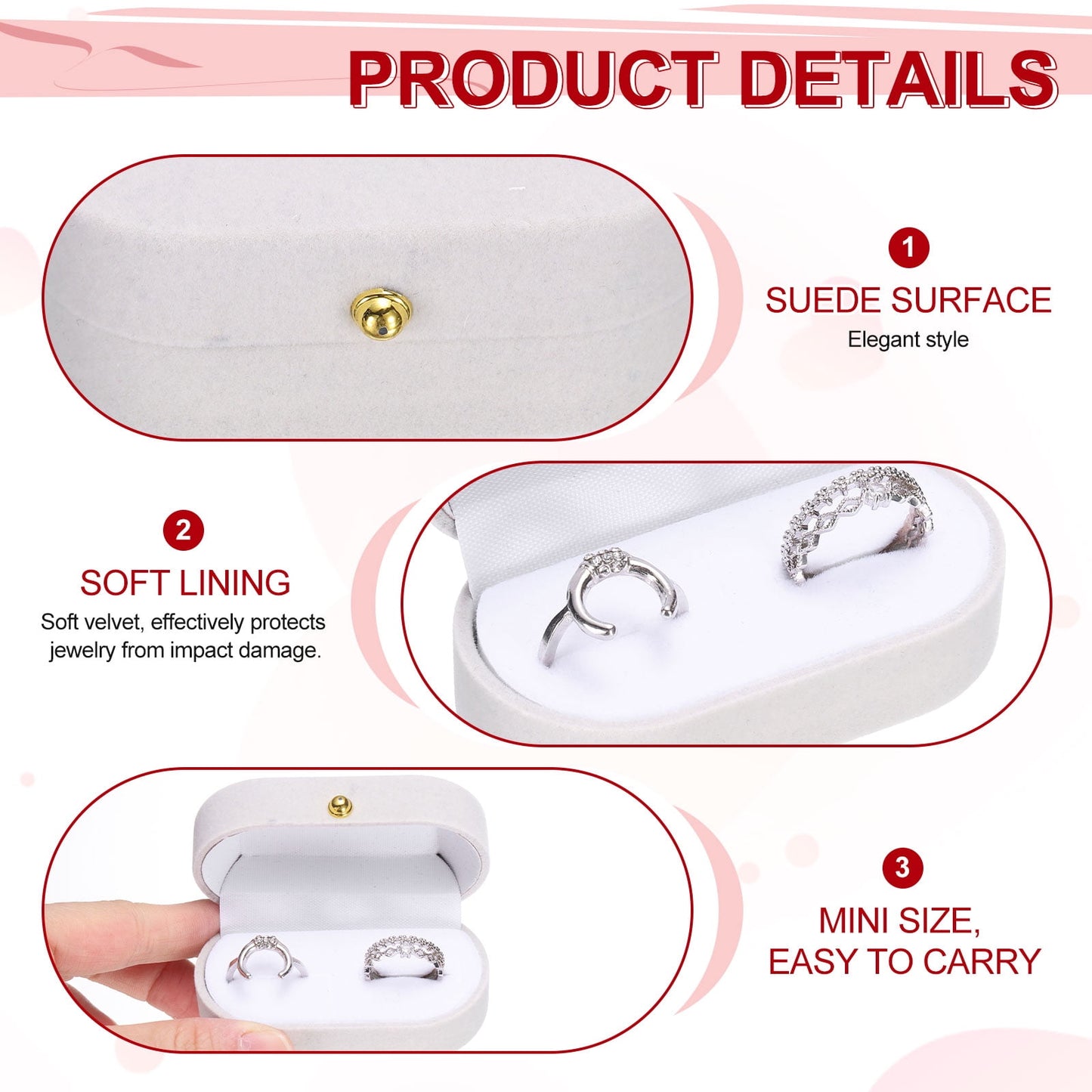 Unique Bargains Velvet Small Travel Jewelry Case Mini Ring Holder Organizer Grey