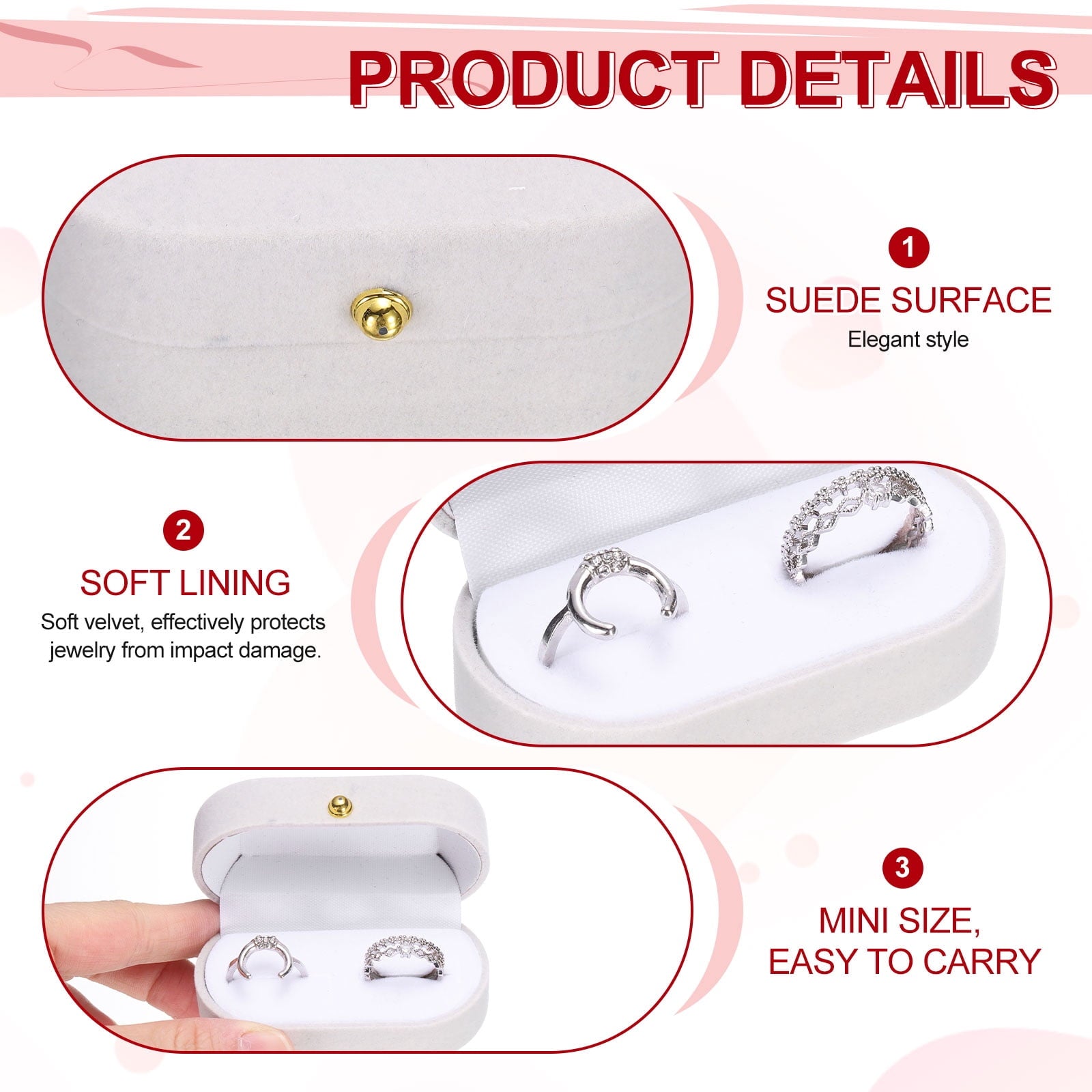 Unique Bargains Velvet Small Travel Jewelry Case Mini Ring Holder Organizer Grey