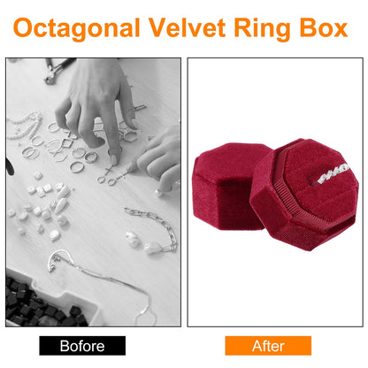 Unique Bargains Octagon Velvet Ring Box for Wedding Rings Red