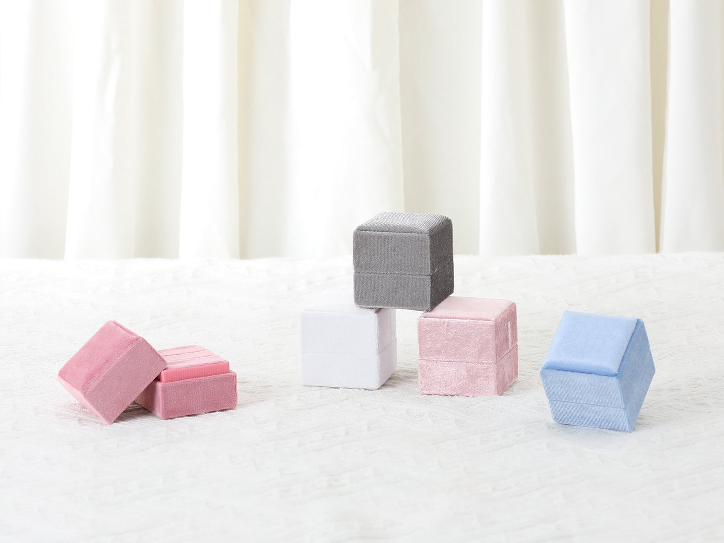 Unique Bargains Velvet Square Ring Box Storage for Proposal Light Blue