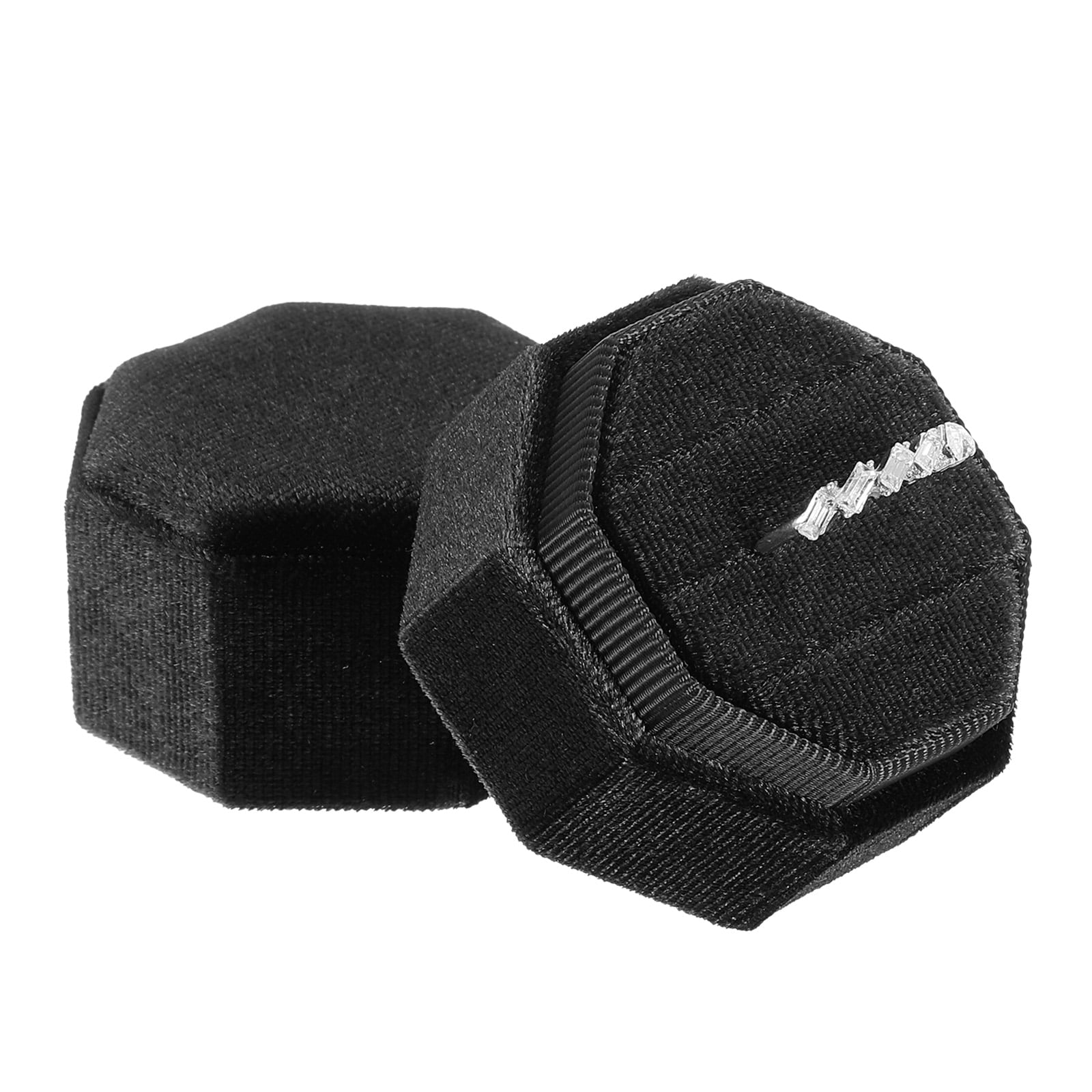 Unique Bargains Octagon Velvet Ring Box for Wedding Rings Red