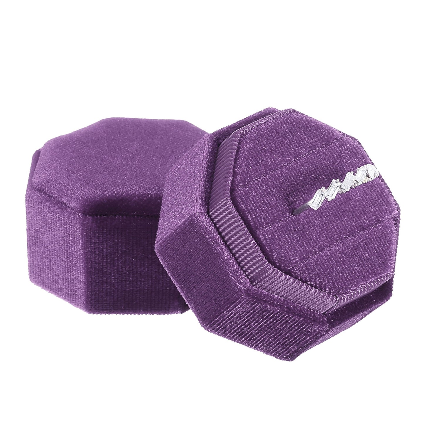 Unique Bargains Octagon Velvet Ring Box for Wedding Rings Red