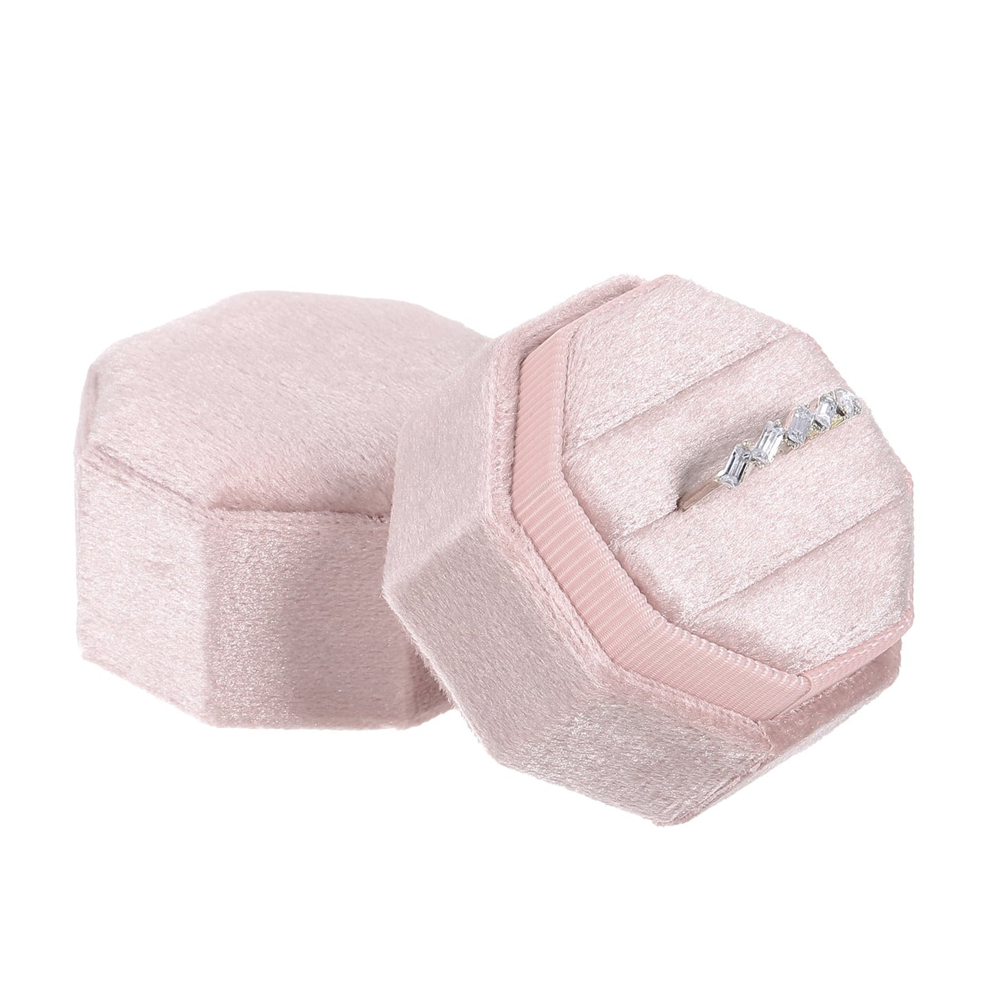 Unique Bargains Octagon Velvet Ring Box for Wedding Rings Red