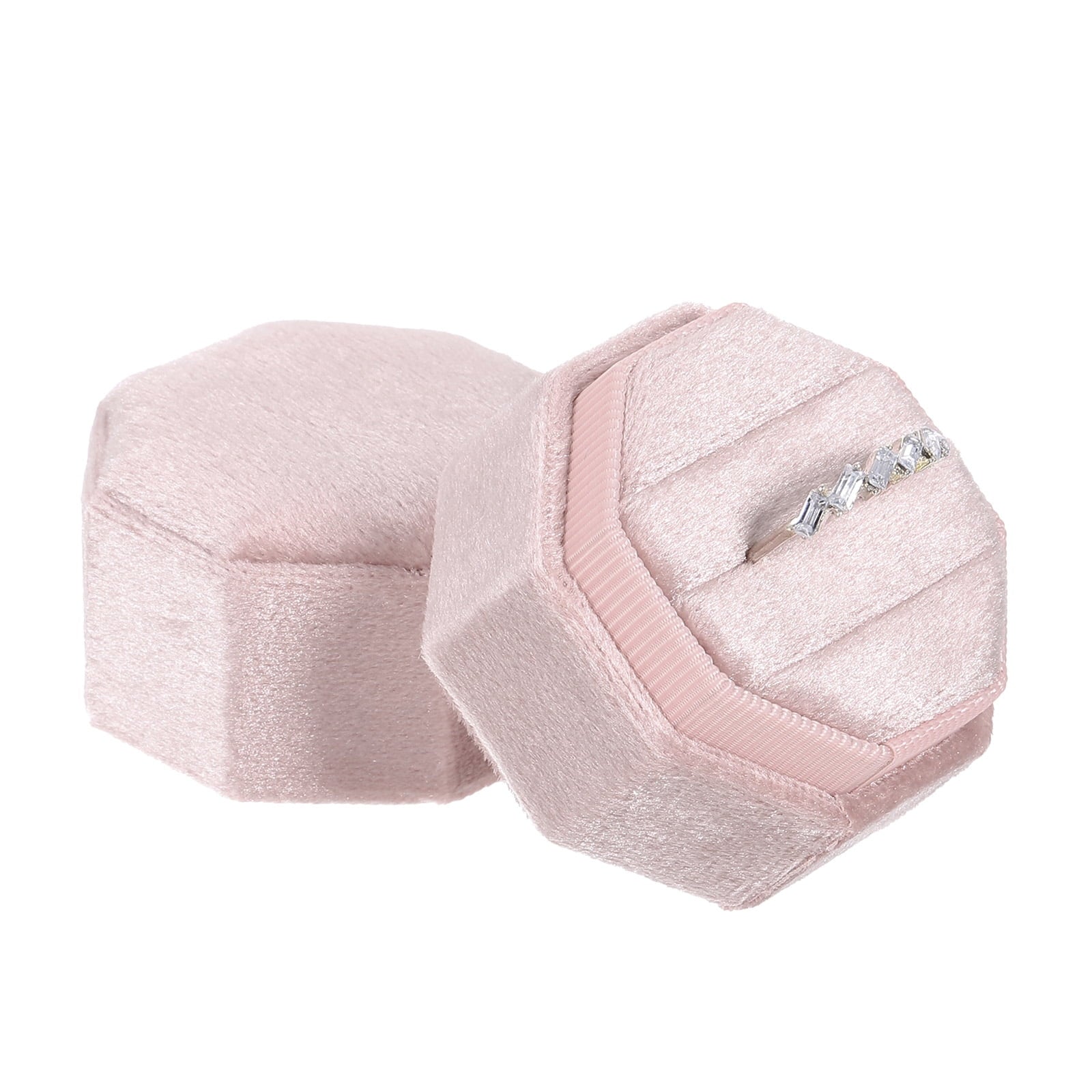 Unique Bargains Octagon Velvet Ring Box for Wedding Rings Red