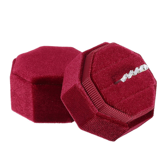 Unique Bargains Octagon Velvet Ring Box for Wedding Rings Red