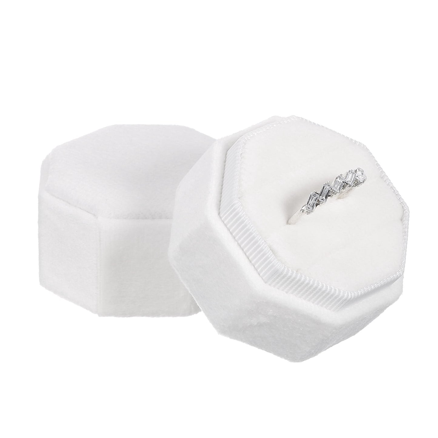 Unique Bargains Octagon Velvet Ring Box for Wedding Rings Red