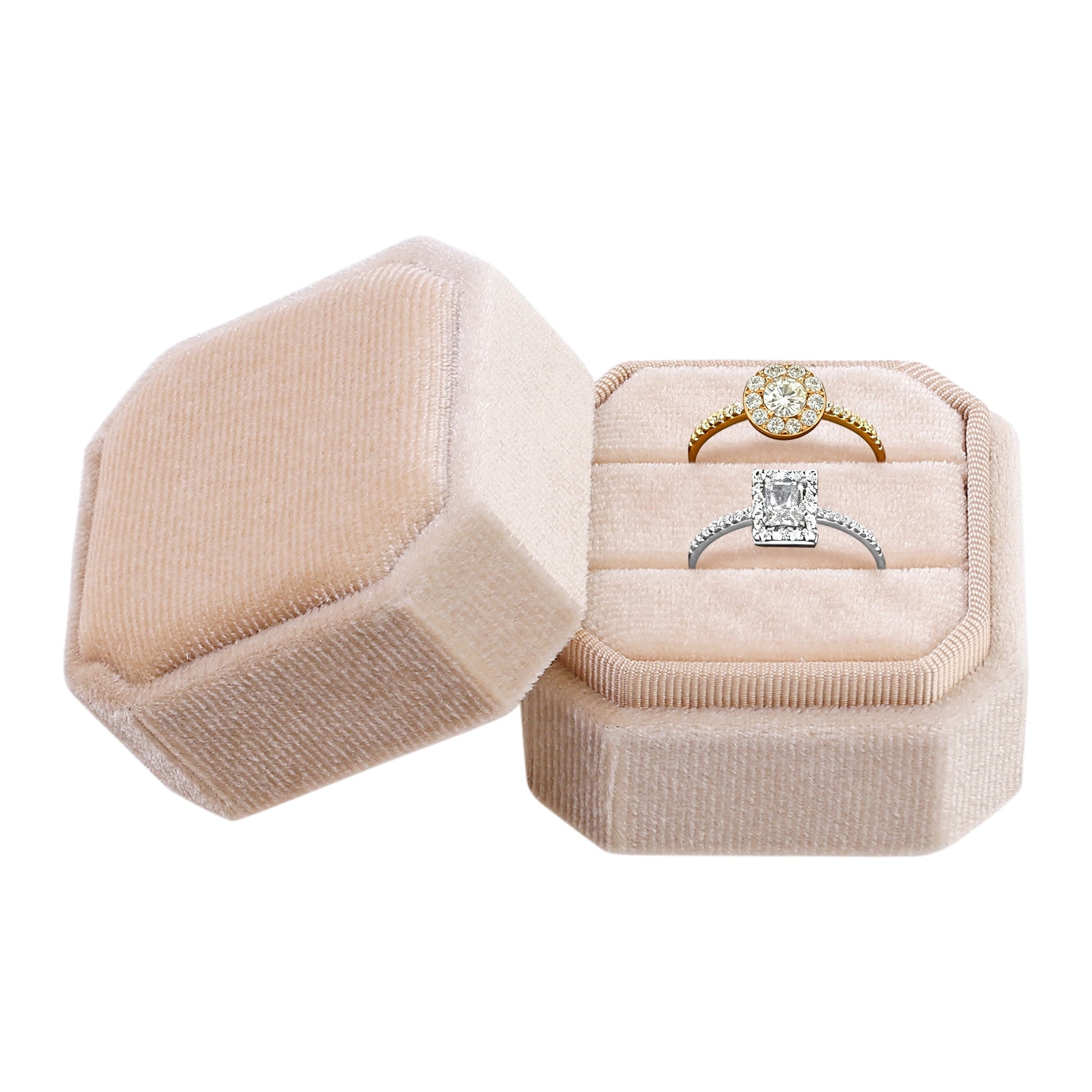Velvet Ring Box for Proposal Engagement Wedding Ceremony Storage 2 Slots Green