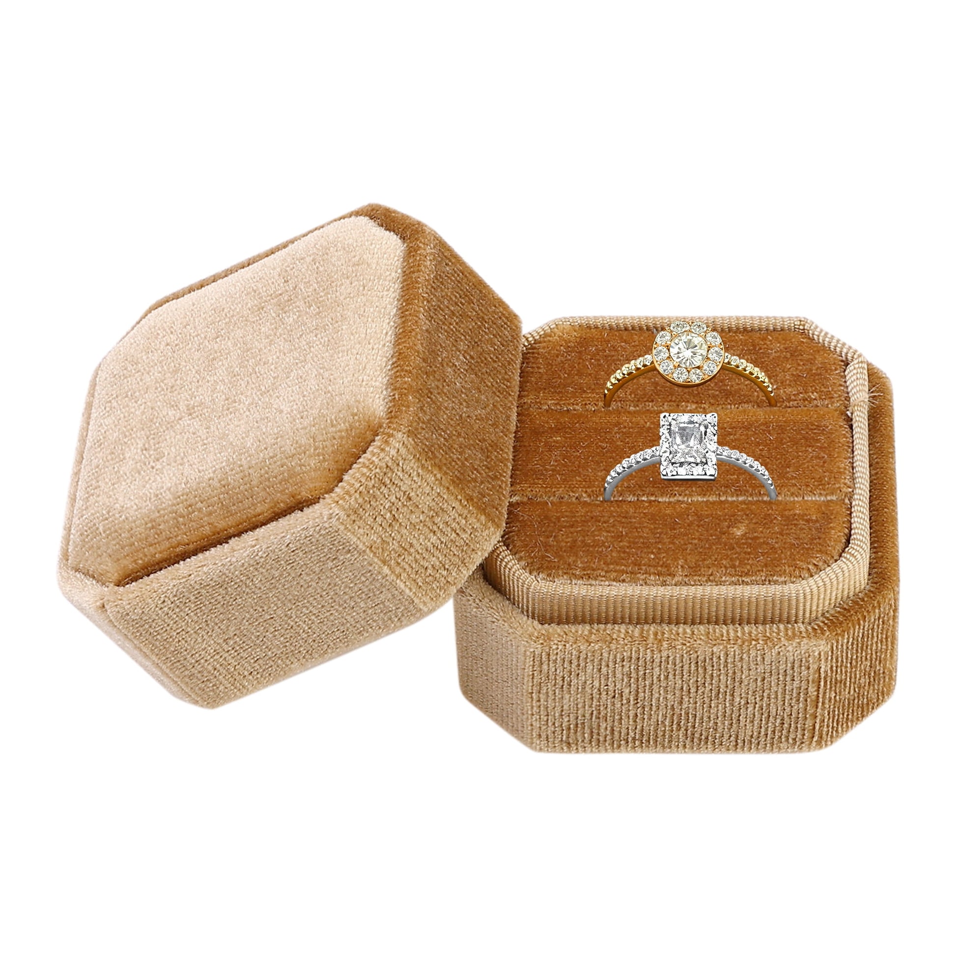 Velvet Ring Box for Proposal Engagement Wedding Ceremony Storage 2 Slots Green