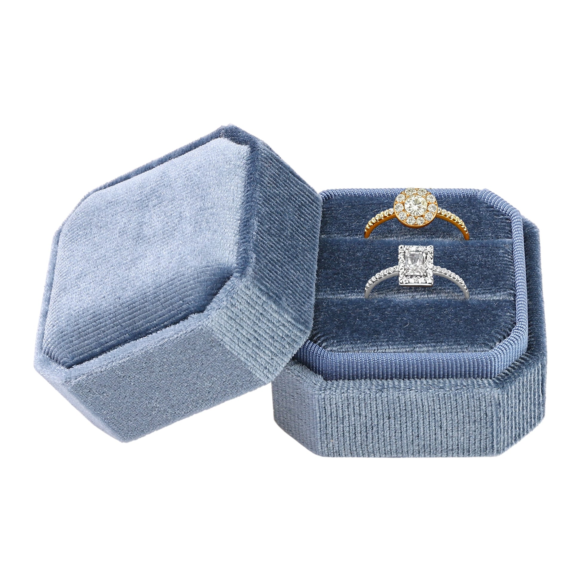 Velvet Ring Box for Proposal Engagement Wedding Ceremony Storage 2 Slots Green