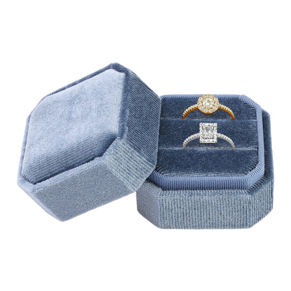 Velvet Ring Box for Proposal Engagement Wedding Ceremony Storage 2 Slots Green
