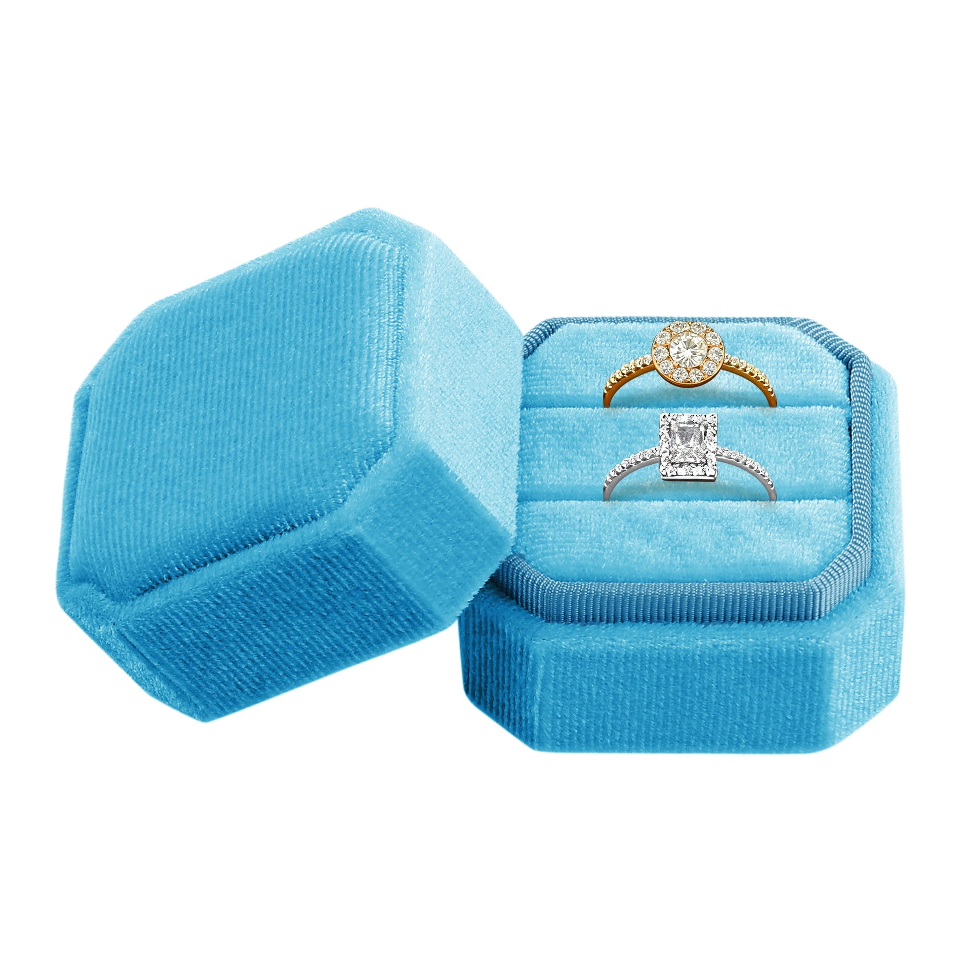 Velvet Ring Box for Proposal Engagement Wedding Ceremony Storage 2 Slots Green