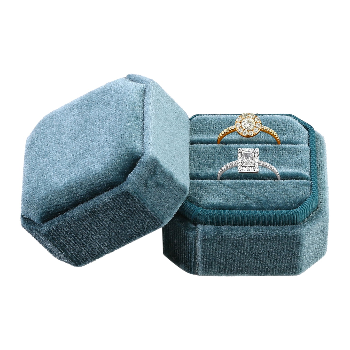 Velvet Ring Box for Proposal Engagement Wedding Ceremony Storage 2 Slots Green
