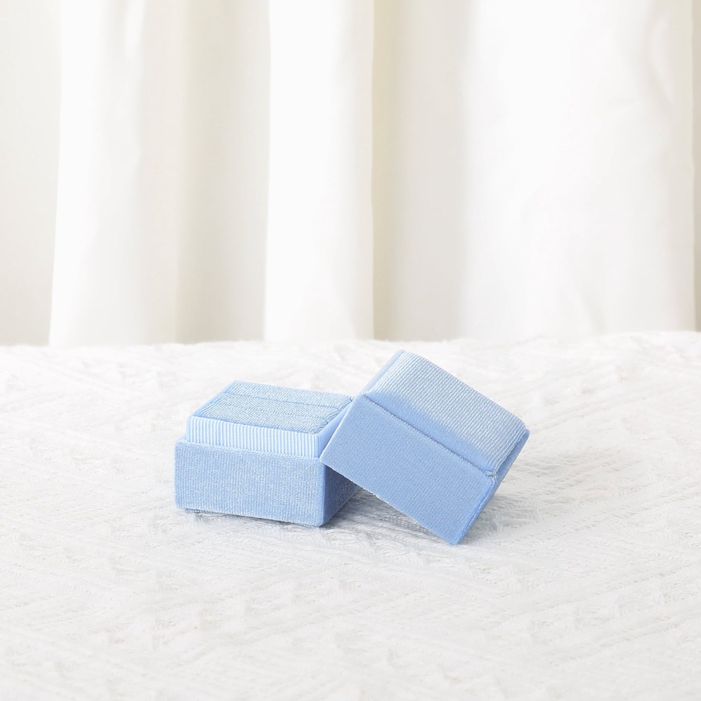 Unique Bargains Velvet Square Ring Box Storage for Proposal Light Blue