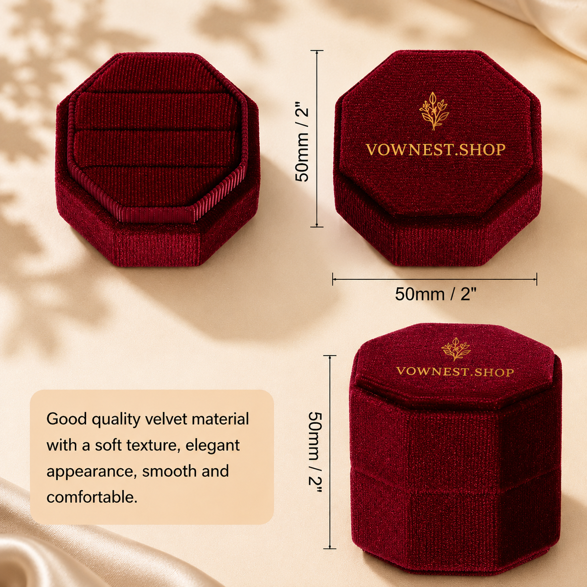 Octagon Velvet Wedding Ring Box