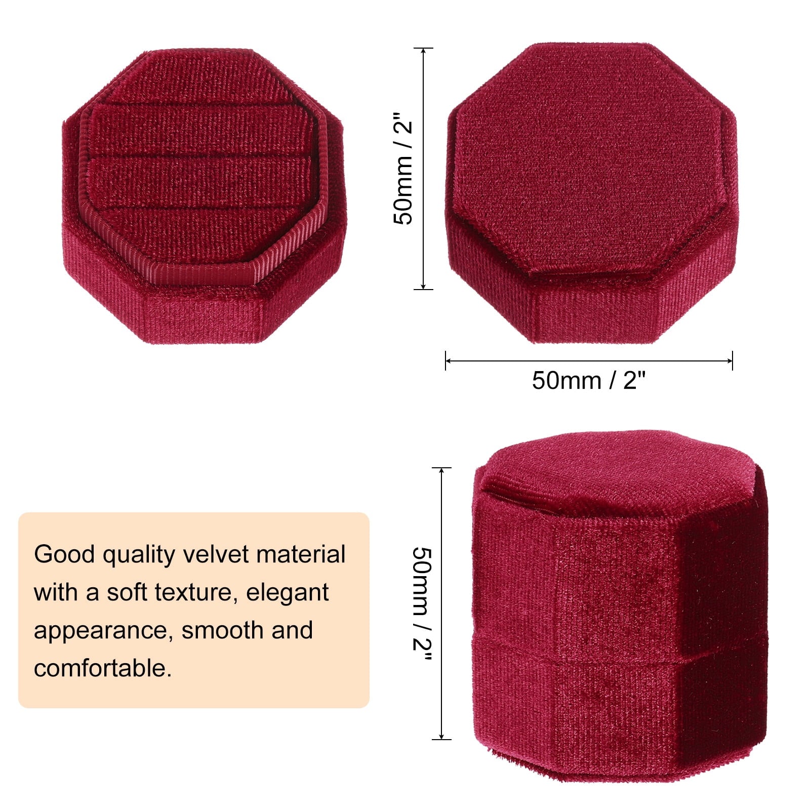 Unique Bargains Octagon Velvet Ring Box for Wedding Rings Red