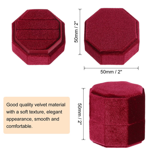 Unique Bargains Octagon Velvet Ring Box for Wedding Rings Red
