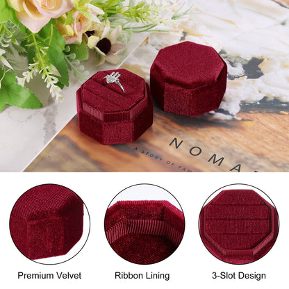 Unique Bargains Octagon Velvet Ring Box for Wedding Rings Red