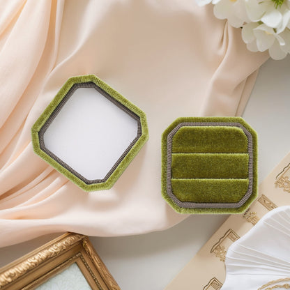 Velvet Ring Box for Proposal Engagement Wedding Ceremony Storage 2 Slots Green