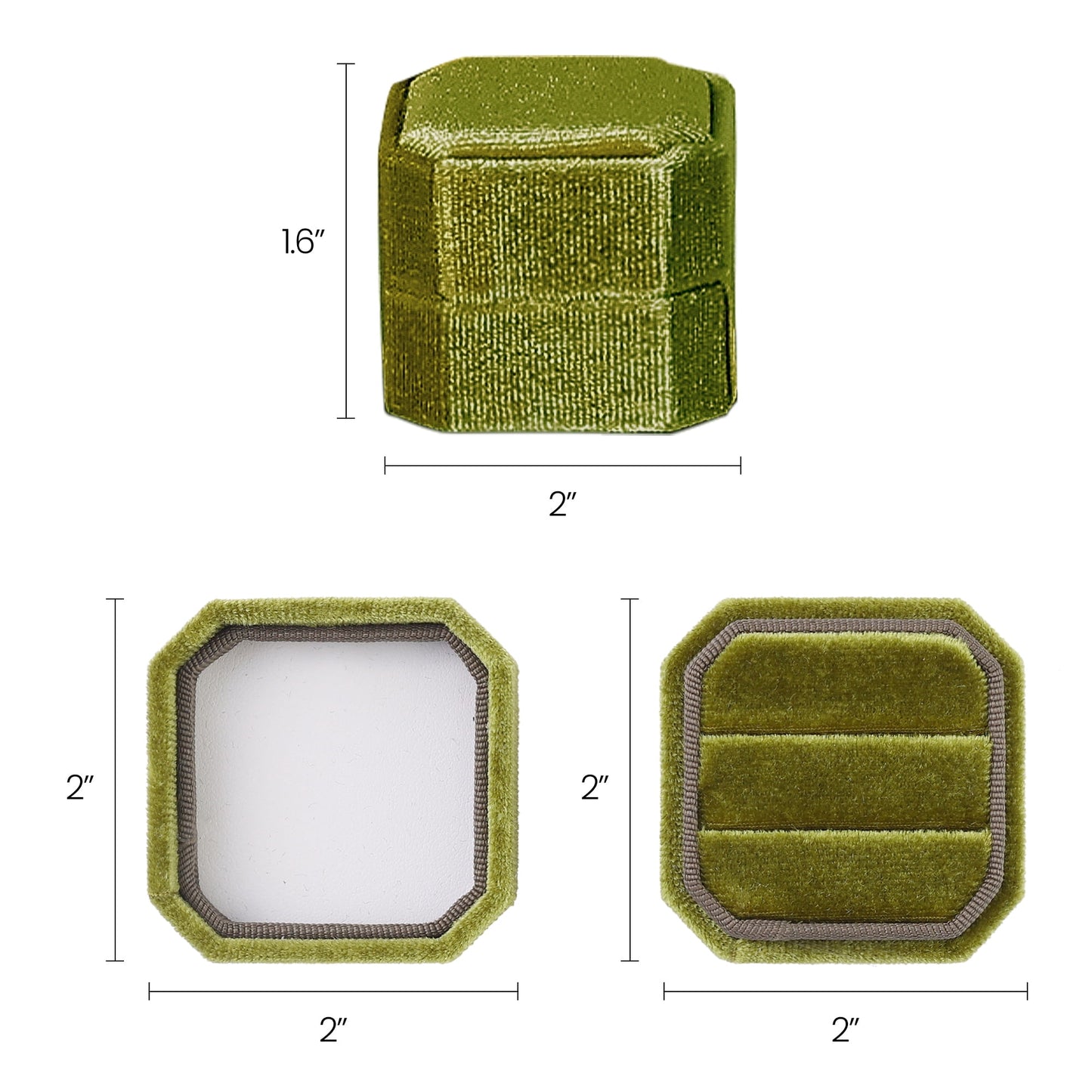 Velvet Ring Box for Proposal Engagement Wedding Ceremony Storage 2 Slots Green